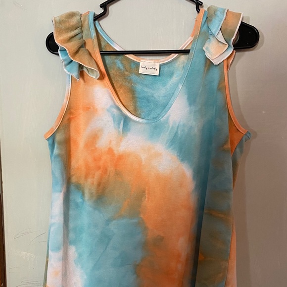 Orange and blue tie dye tank top - Picture 2 of 2